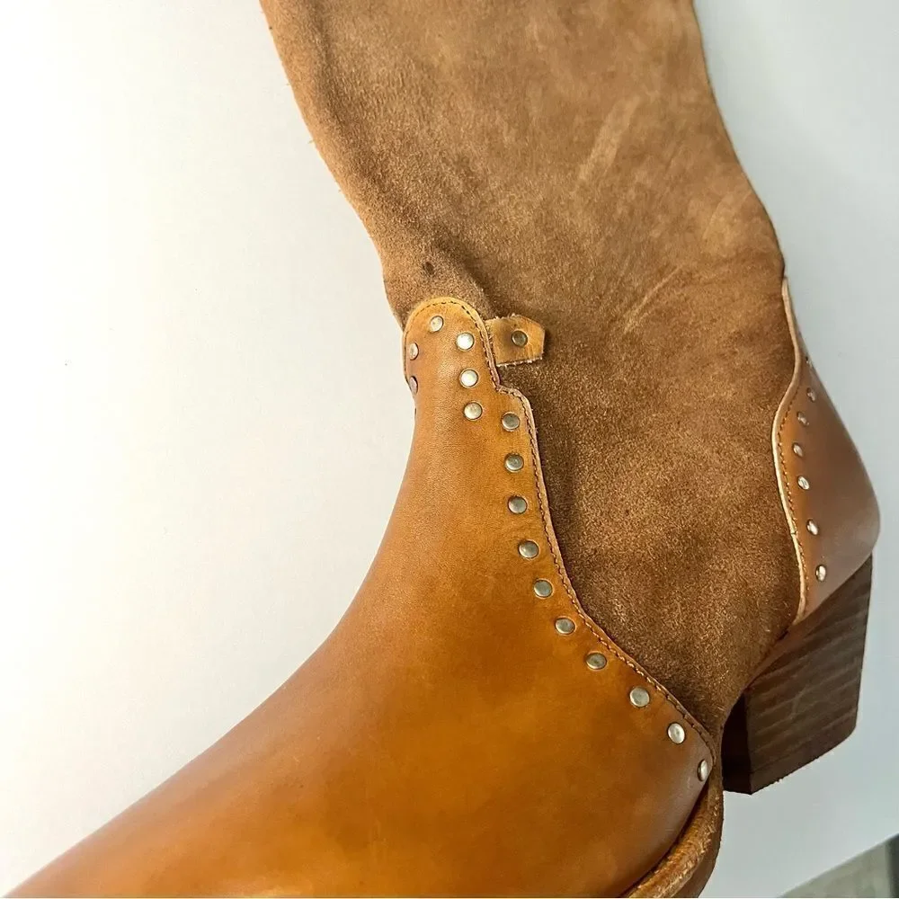 Free People Wayne Fringe Suede Over The‎ Knee Leather Western Boots Brown 6 NIB